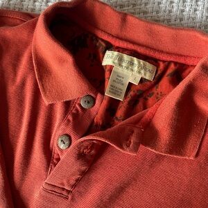 Red orange silk & cotton polo shirt men's size large